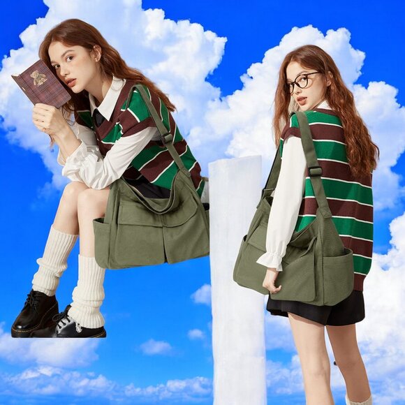 Canvas Messenger Bag Hobo Shoulder Bag Crossbody Bag - Picture 6 of 7